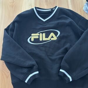 Fila Black V-Neck Sweater with Gold Logo